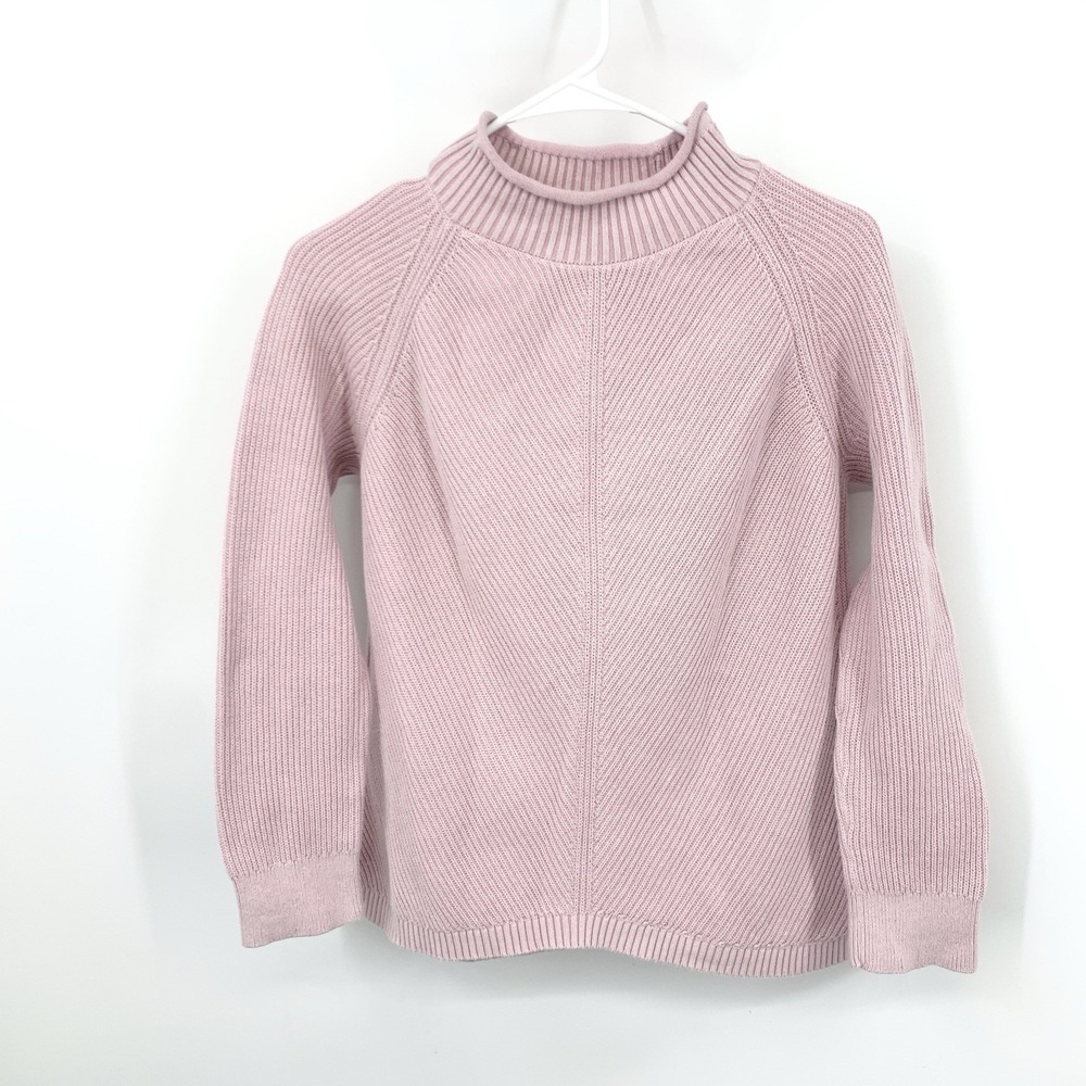 LL Bean Women Size XS Sweater Light Pink Cotton Knit Top Roll Mock Neck Pullover